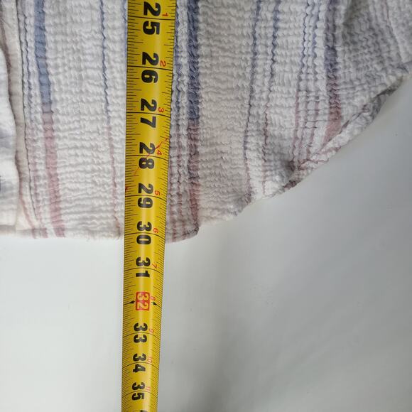 Kana Sol White Blue Stripes Cover Up Button Down Shirt Size Large - Picture 5 of 9